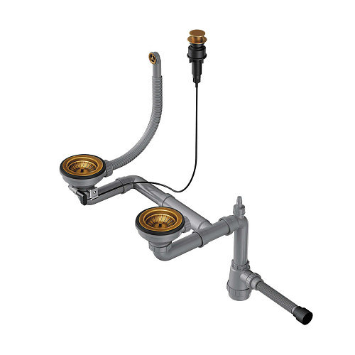 Арматура для 1,5-чашевых моек WK-1.5-CL-R-A с клапаном-автоматом, с круглым переливом