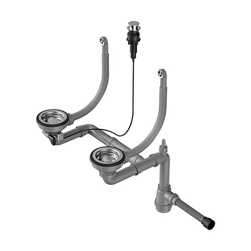 Арматура для 2-чашевых моек WK-2-R-A с клапаном-автоматом, с круглыми переливами